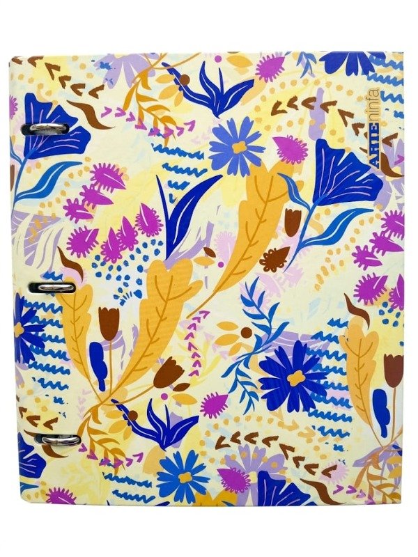 Producto - Carpeta A4 + Repuestos 120 hs + Separadores Arte. Flores Amarillas
