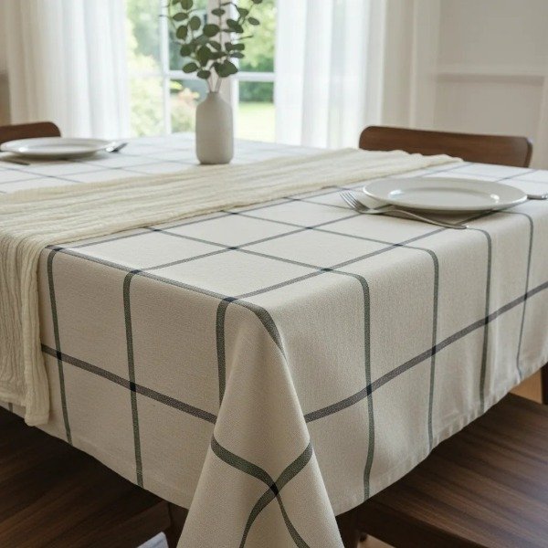 Producto - Mantel Tusor Impermeable Crudo/Verde/Negro 2,00x1,50