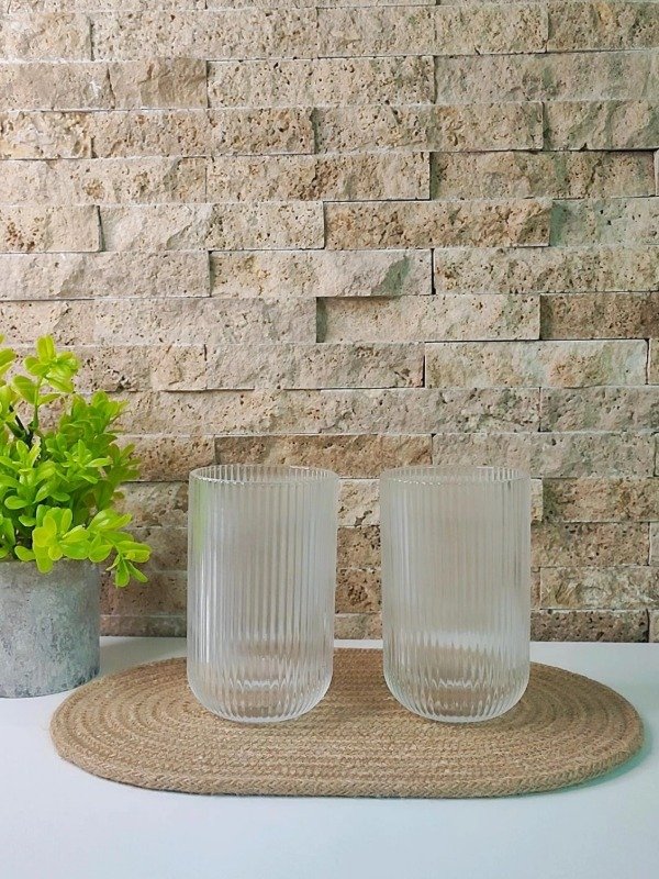 Producto - Vasos rayados trago largo 400ml transparente caja x 6 unidades