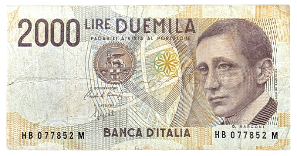 Producto - Italia 2000 Liras (1990) Guillermo Marconi Pick.115 F+