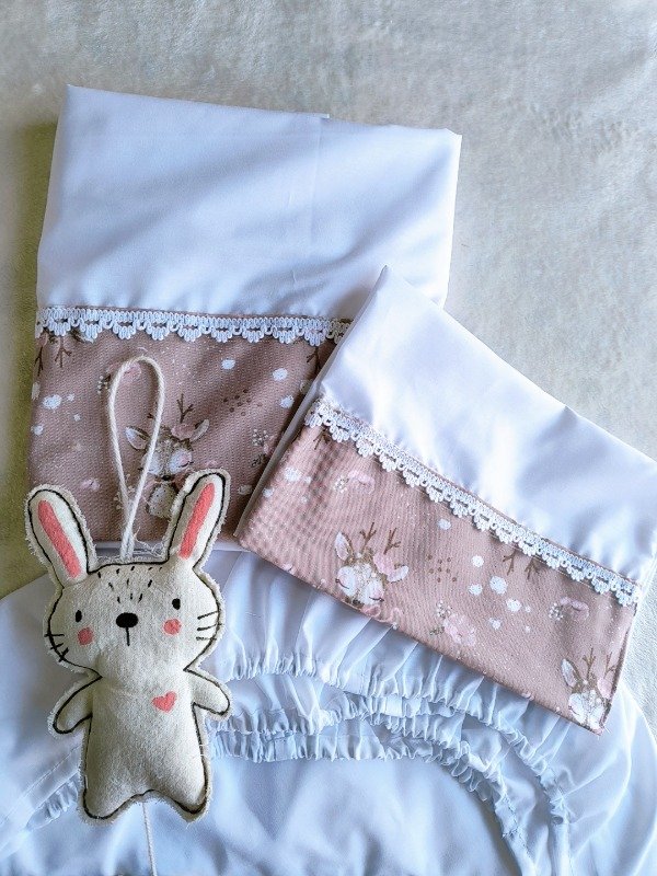 Producto - Sábanas con guarda cuna común y practicuna ciervo rosa viejo