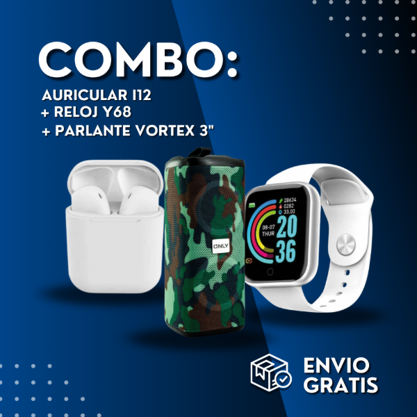 Producto - AURICULARES I12 + PARLANTE VORTEX + RELOJ SMART Y68