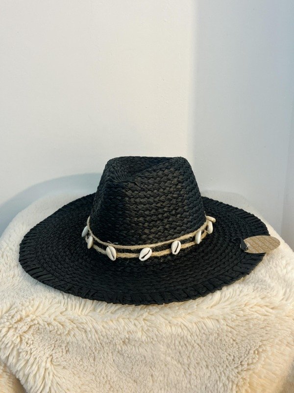 Producto - Sombrero rafia caracoles negro