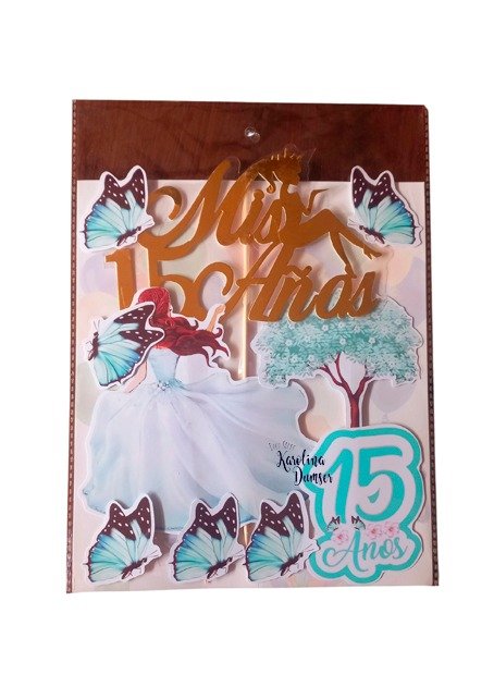 Producto - Cake Topper Adorno Mis Quince Años Verde Aqua . Set x 9