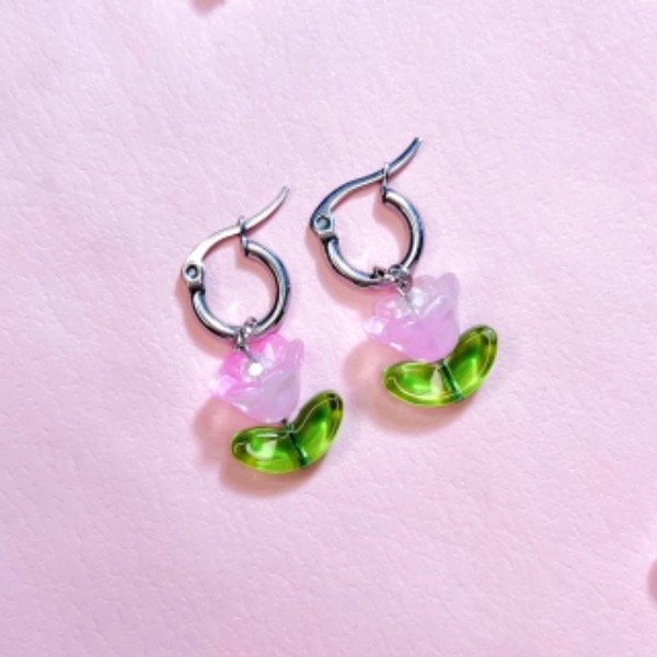 Producto - Aritos Campanitas Rosa (base verde).