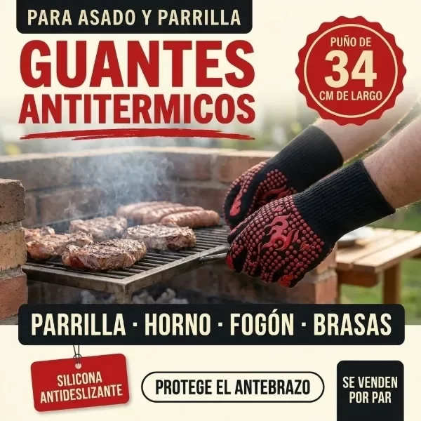 Producto - Par Guantes para Asado y Parrilla Antitérmicos Puño Largo Antideslizante - 2