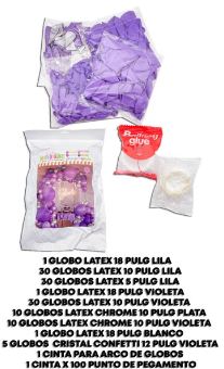 Producto - SET SUPER GUIRNALDA DE GLOBOS LATEX/CONFETTI VIOLETA LILA 119 PCS
