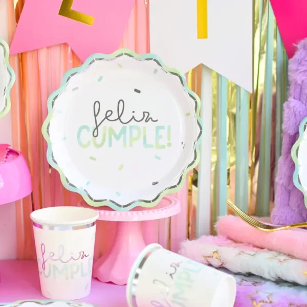 Producto - Vaso "Feliz Cumple" celeste y verde agua x 6