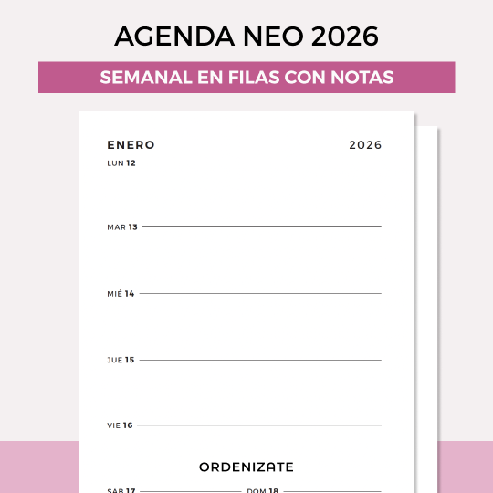 Producto - AGENDA NEO 2026 (semanal en filas con notas)