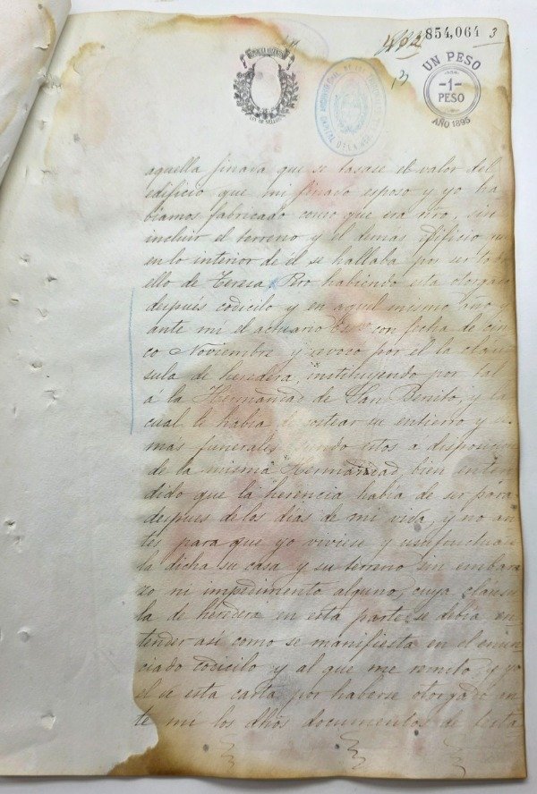 Producto - Testamento Notarial (1895) "Libre de Nación Benguela" / Inmueble Julio A. Roca - 2