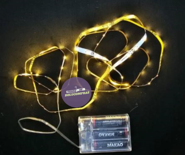 Producto - Tira Led a Pila 2 mts Luz Blanca Calida Autoadhesiva Ideal Espejos, Murga, Bombo