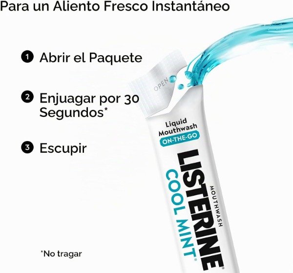 Producto - Listerine On-The-Go Paquetes de Enjuague Bucal de Menta Fresca Sin Alcohol x30 - 3
