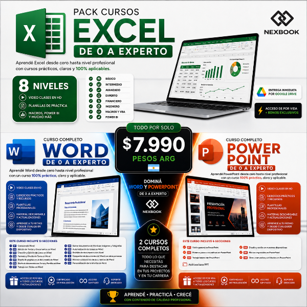 Producto - CURSOS COMPLETOS DE EXCEL + WORD + POWER POINT