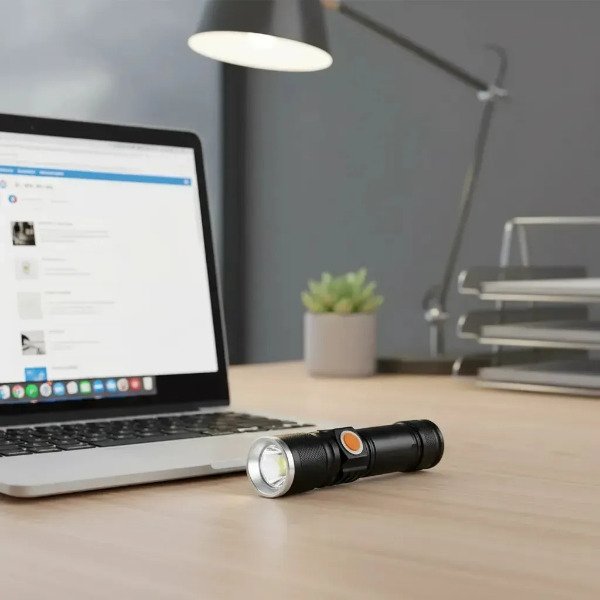 Producto - Linterna Mano Led T6 Aluminio Tactica Recargable USB Trasero sin Cables 3600L - 9
