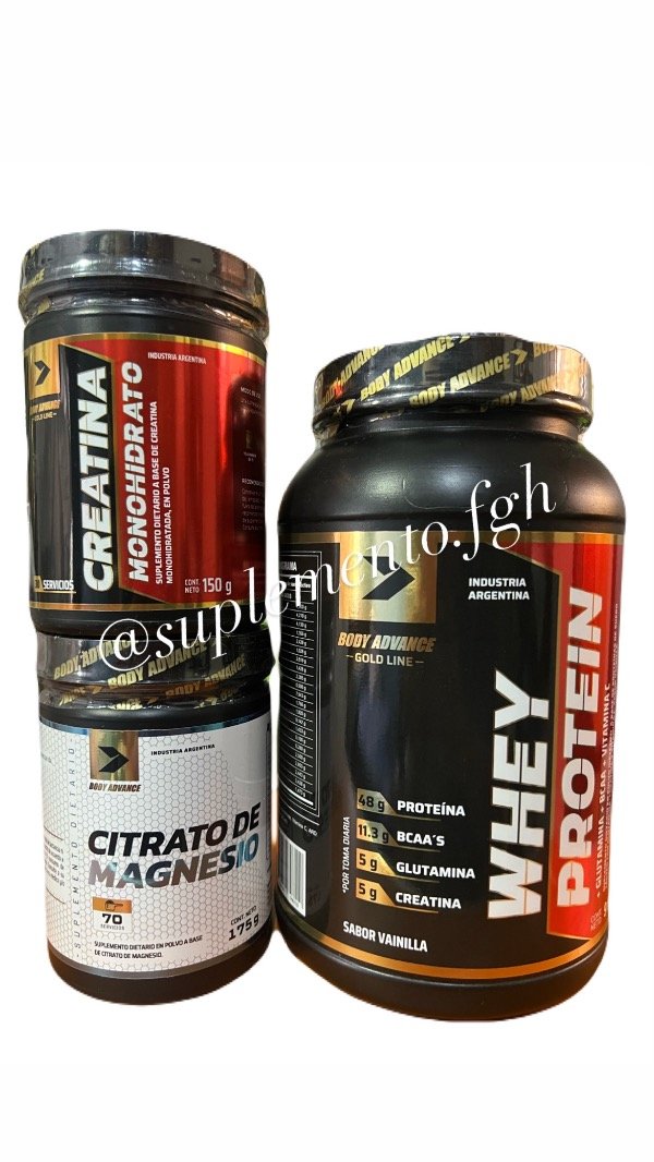 Producto - Combo 1 Whey Protein, 1 Creatina y 1 magnesio Body Advance