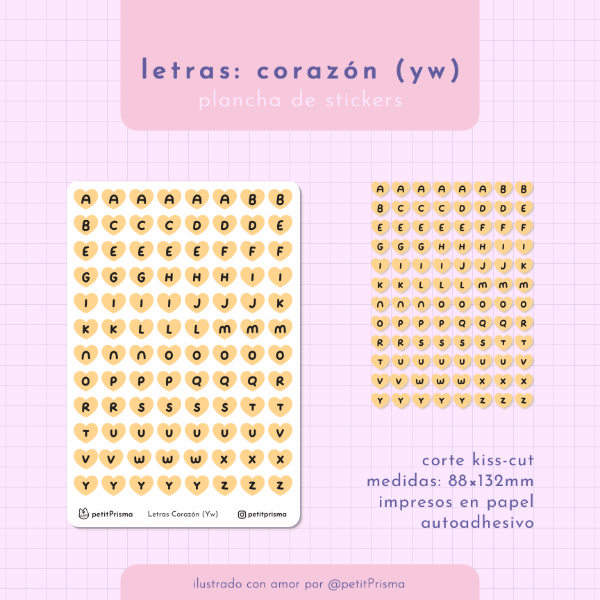 Producto - Plancha de stickers Letras: Corazones Amarillo