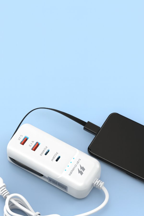 Producto - Zapatilla Rack Charger 66W 2 USB + Tipo C 5.1A