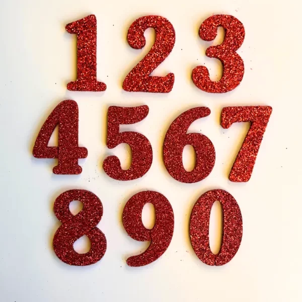 Producto - Cake topper número con brillo de goma eva color rojo