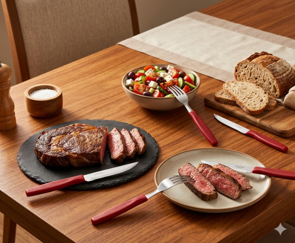 Producto - Cubiertos de Acero Set X 12 - Mango Plástico - Rojo