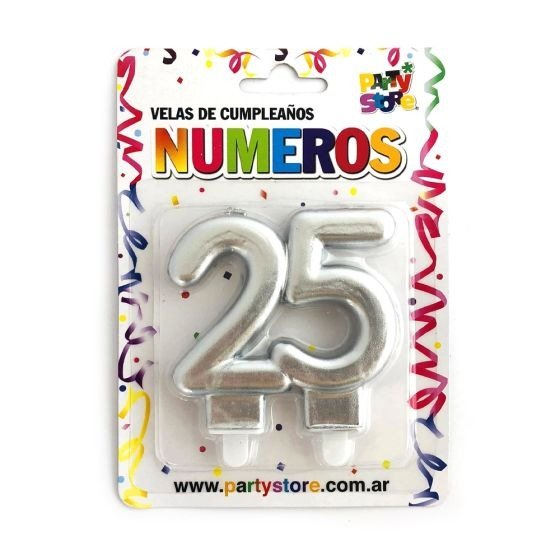 Producto - Vela doble número metalizada plateada número 25