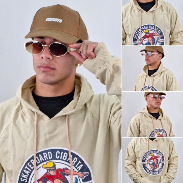 Producto - Canguro SKATEBOARD Cibarta BEIGE algodon Rustico logo pecho