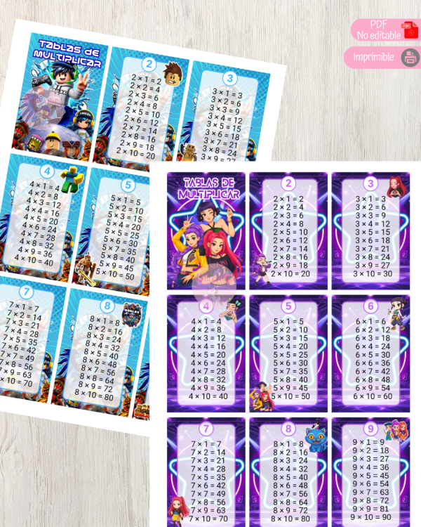 Producto - Tablas de multiplicar personajes (actualizado 2026) - 2