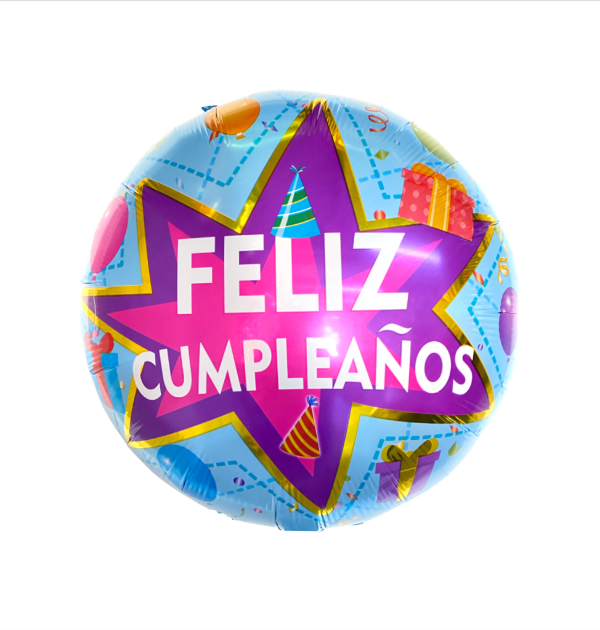 Producto - Globo feliz cumpleaños celeste fucsia 18" o 45cm
