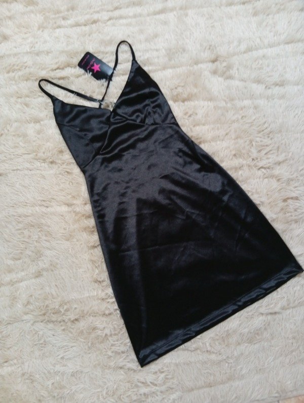 Producto - Vestido satén negro espalda cruzada - 1
