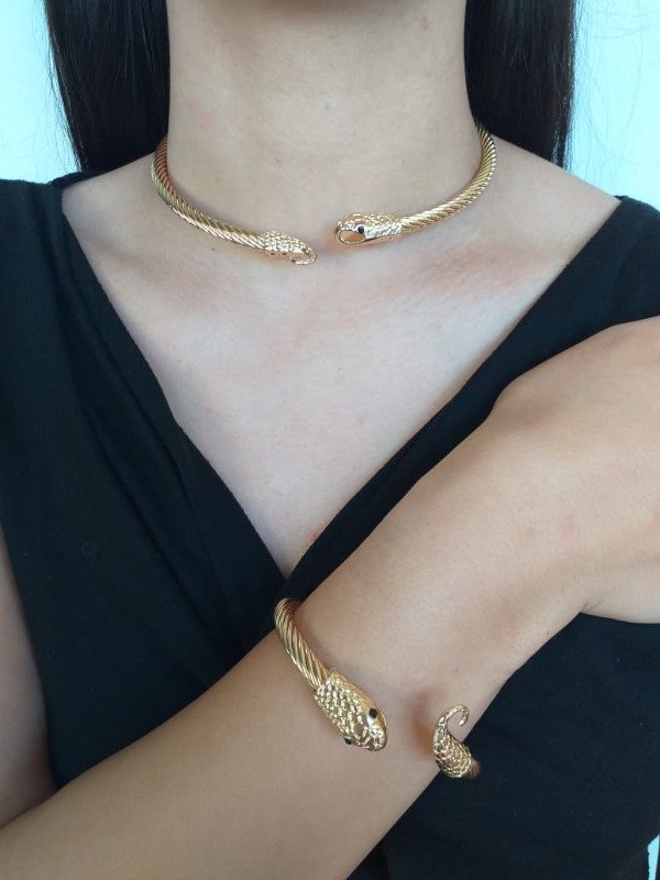Producto - Conjunto Collar rígido Serpiente dorado mas Pulsera