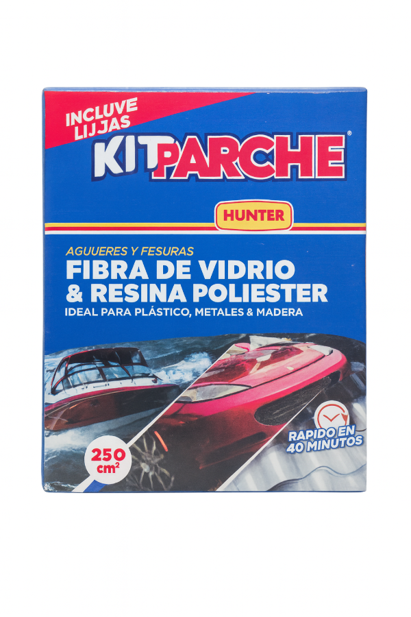 Producto - Kit Parche Hunter con Fibra de Vidrio y Resina Poliester  Reparación de Fisuras