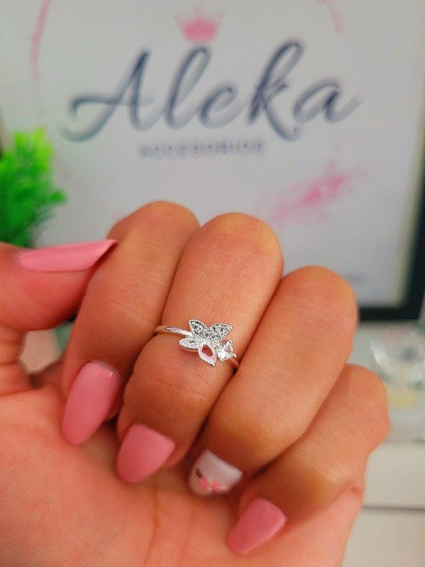 Producto - Anillo mariposa midi medio falange micro pave cristal de acero blanco