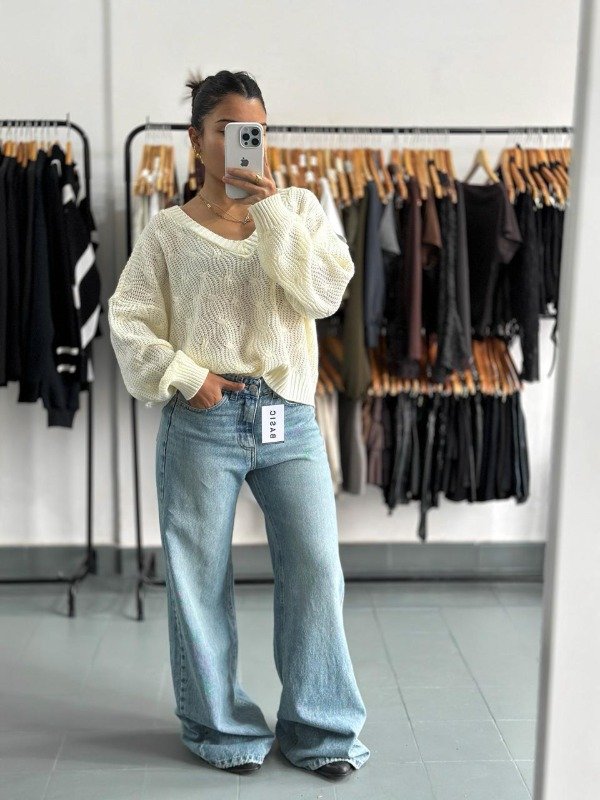 Producto - Jean Wide leg Ester celeste tiro medio