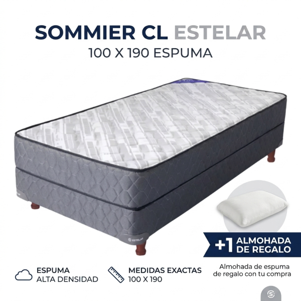 Producto - SOMMIER CL ESTELAR 100 X 190 ESPUMA + 1 ALMOHADA DE REGALO