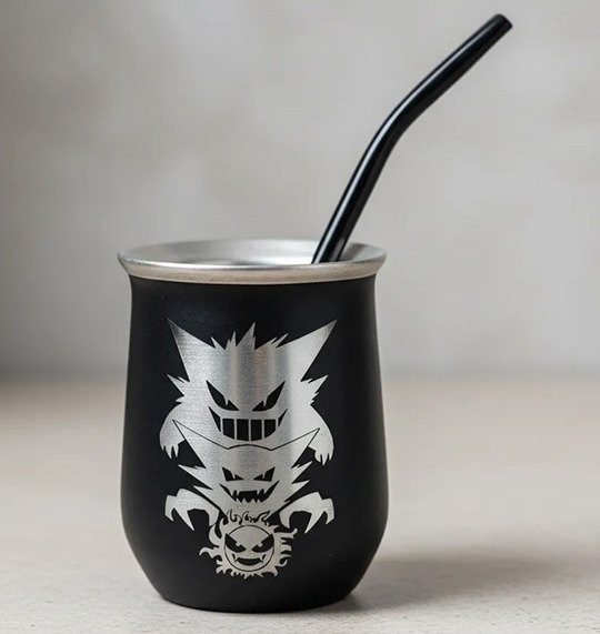 Producto - Mate De Acero Inoxidable Grabado Con Bombilla Gengar Evoluciones