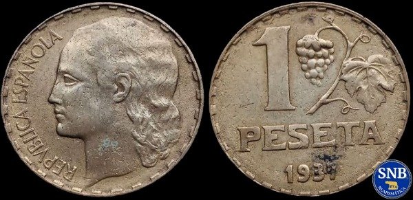 Producto - España 1 Peseta (1937) KM #755 "La Rubia" - Guerra Civil