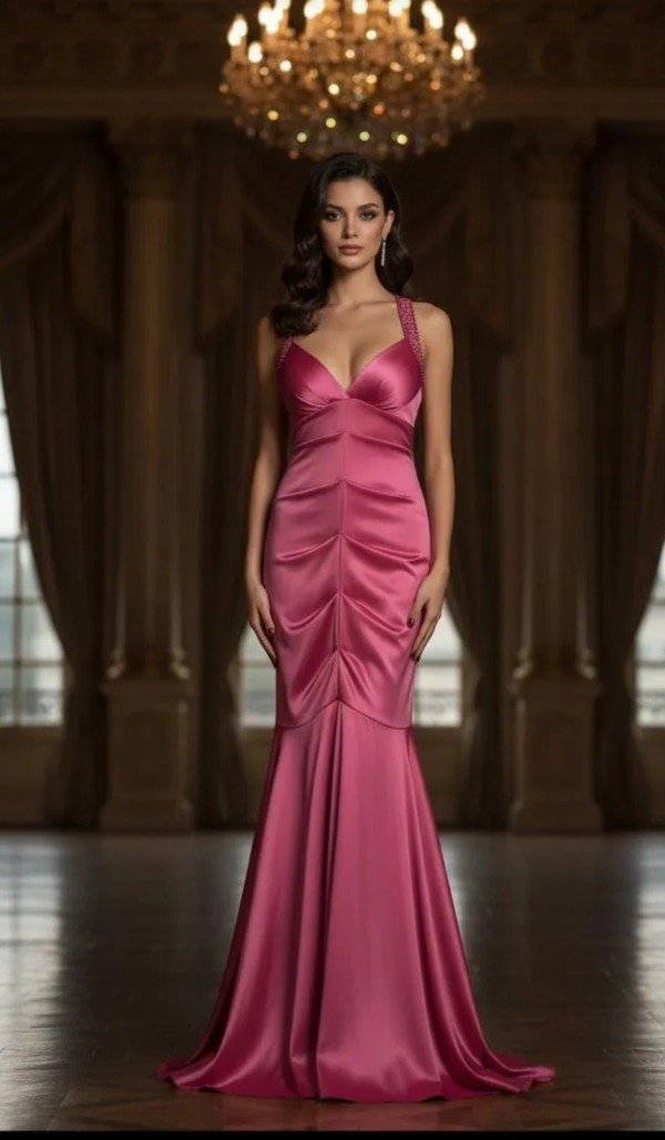 Producto - Vestido Sirena de satén espalda y bretel bordado