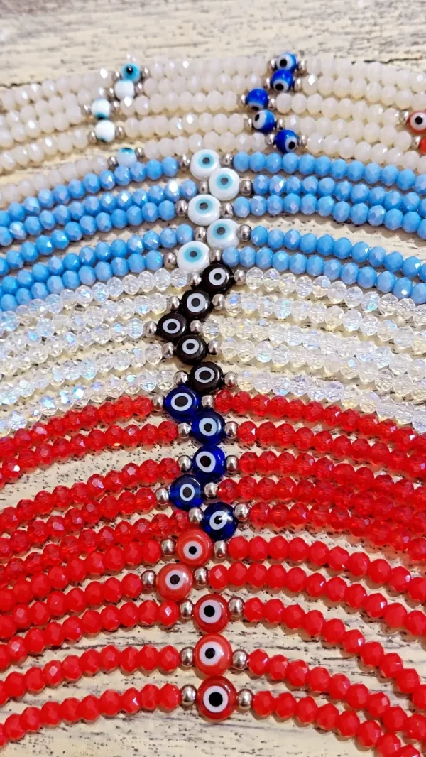 Producto - Pulseras de Acero Cristales y Ojito Turco (Pack x 5 surtidas)