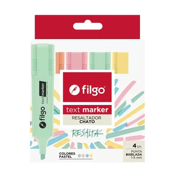 Producto - RESALTADOR FILGO TEXT MARKER PASTEL X4