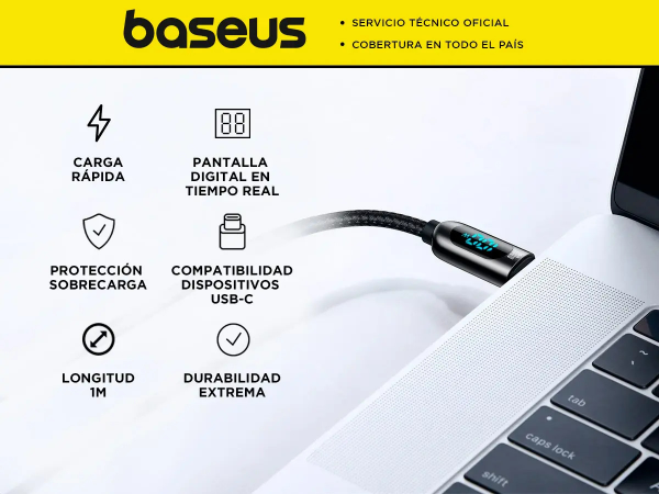 Producto - Cable Type-C a Type-C -display digital -carga rapida 100w -aleación de zinc + tr - 1