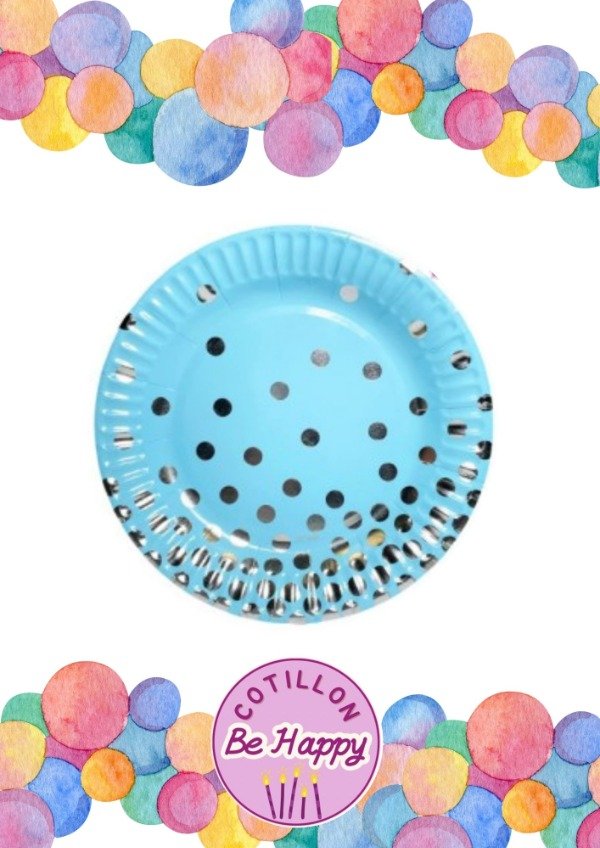 Producto - PLATO CELESTE LUNARES PLATEADOS x6 un