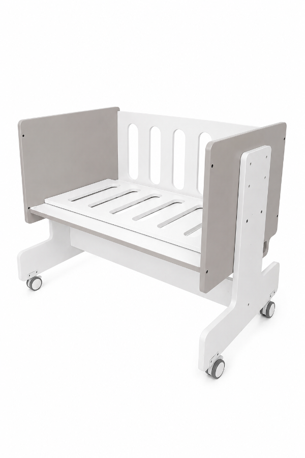 Producto - Cuna Colecho Gris y Blanca con Ruedas Regulable
