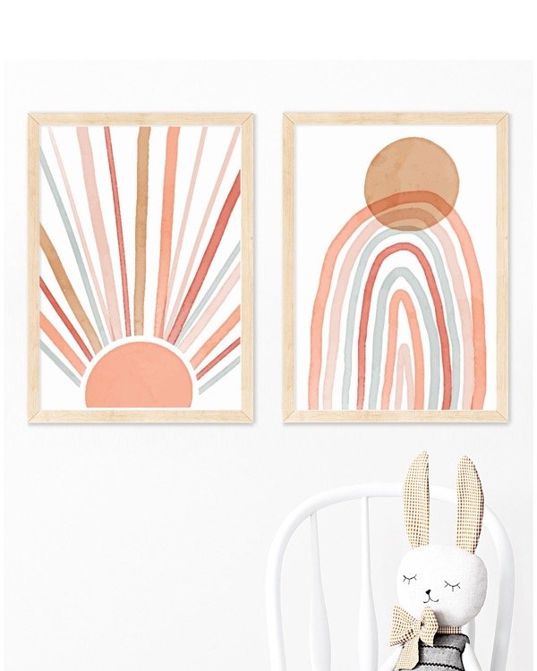 Producto - Cuadro Arcoíris + sol boho acuarelas