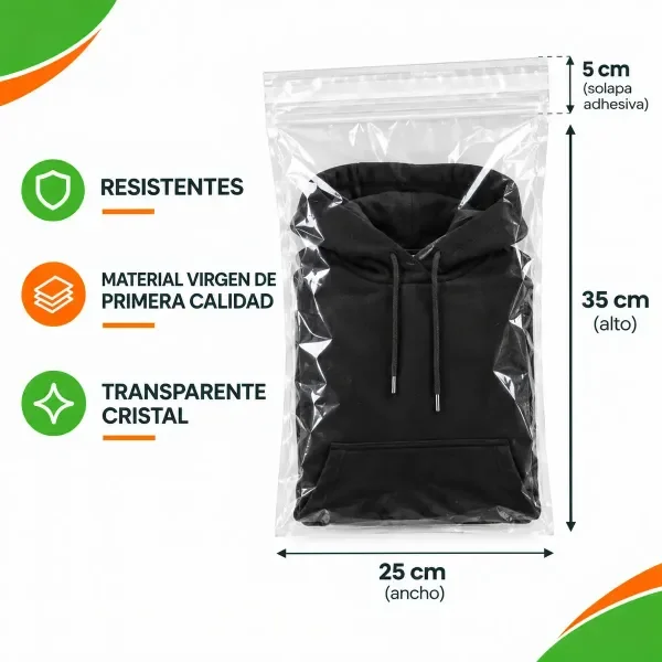 Producto - BOLSAS POLIPROPILENO C/ ADHESIVO 25 X 35 + 5 Cristal X 100 - 3