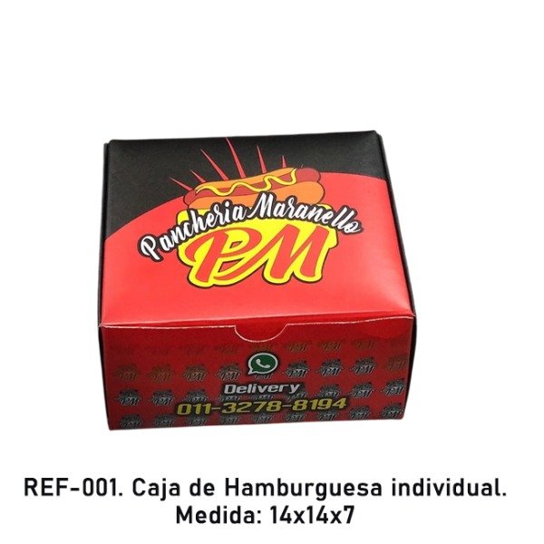 Producto - Caja de hamburguesa individual 14x14x7 cm Impresa Full Color