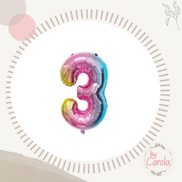 Producto - GLOBO METALIZADO NUMERO TRES 16" MULTICOLOR PASTEL