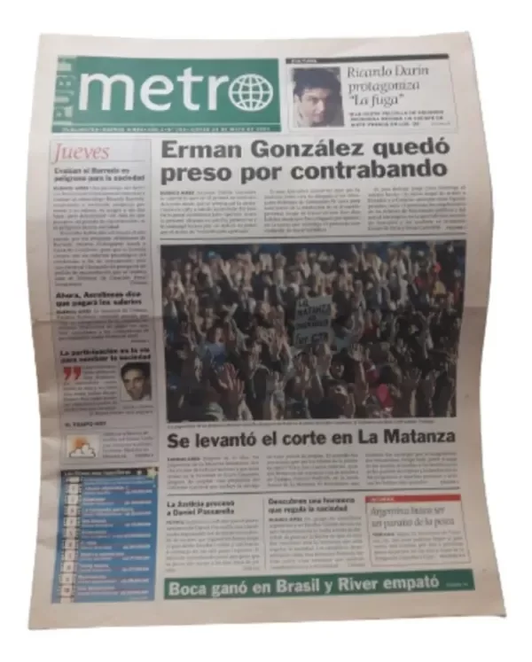 Producto - Diario Publi Metro Unico!! Boca/Passarella/Barreda 24/5/2001 (usado)