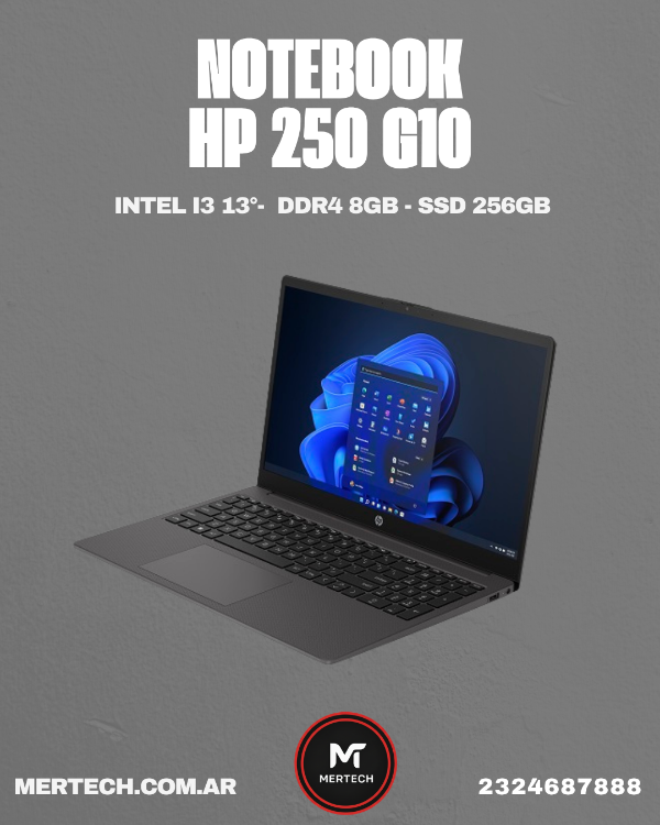 Producto - Notebook HP 250 G10 i3-1315U 15 8GB/256 WINDOWS 11
