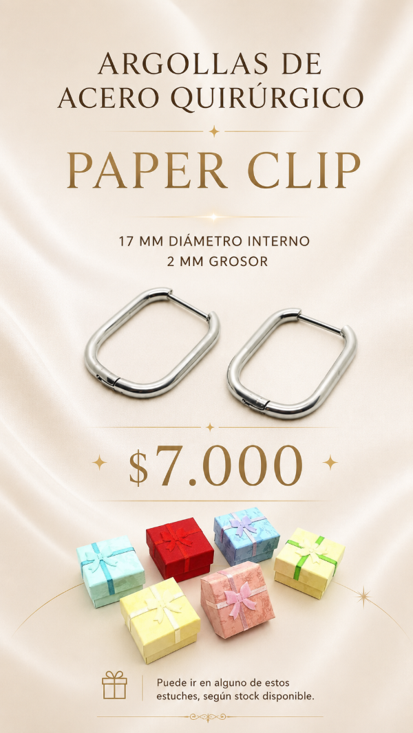 Producto - Argollas Cuadradas Paper Clip de Acero Quirúrgico - 1