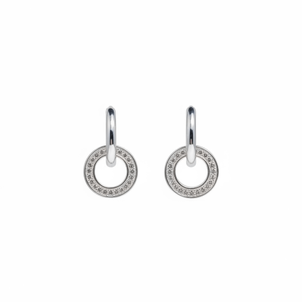 Producto - Aros colgantes doble círculo con cubics - 1,2 cm - Plata 925
