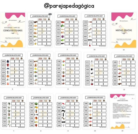 Producto - Valor posicional con billetes y escritura. Actividades para imprimir. Primaria